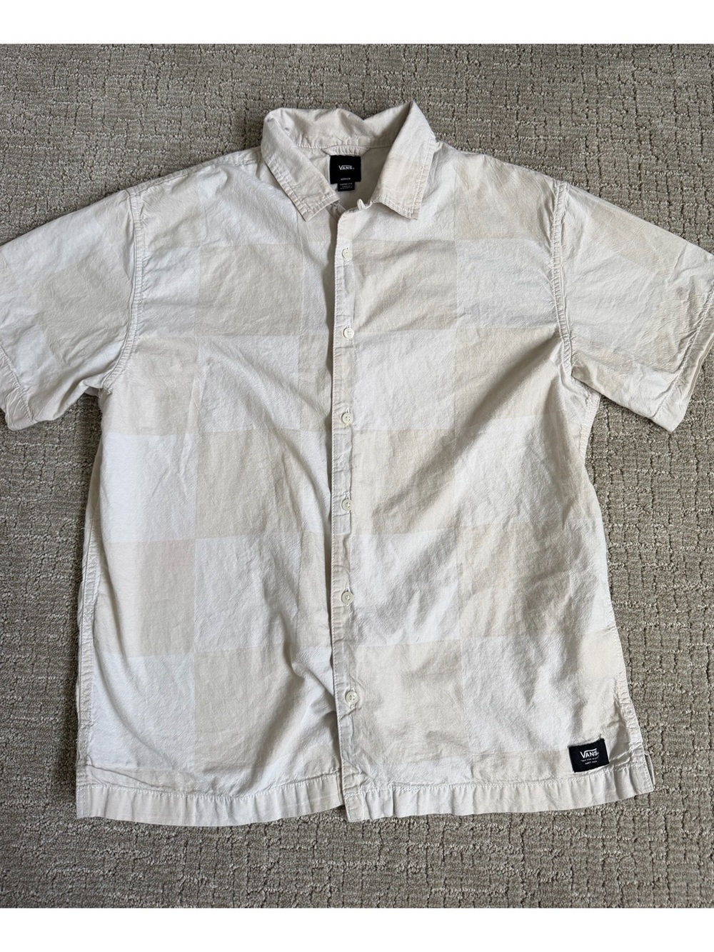 Vans Men's Short Sleeve Button-Up Shirt in Light Beige/Cream